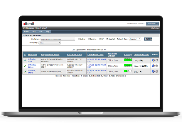 laptop with offender monitor data